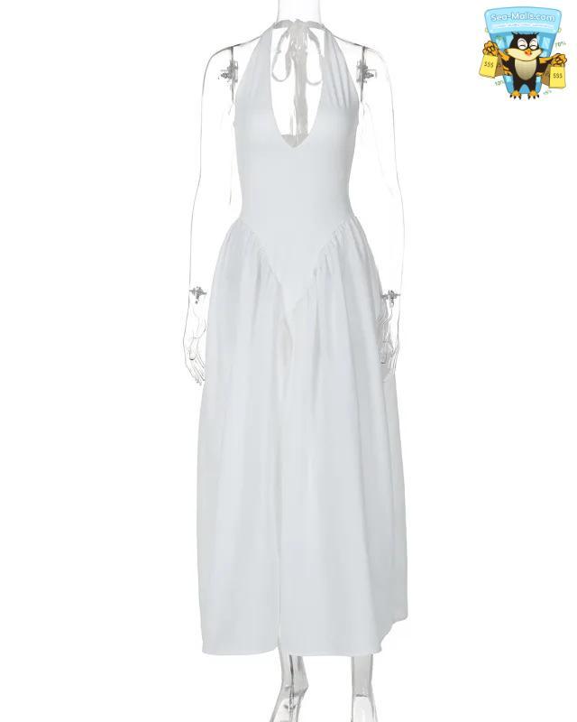 Backless Deep V Long Sexy Halter Sleeveless Dress
