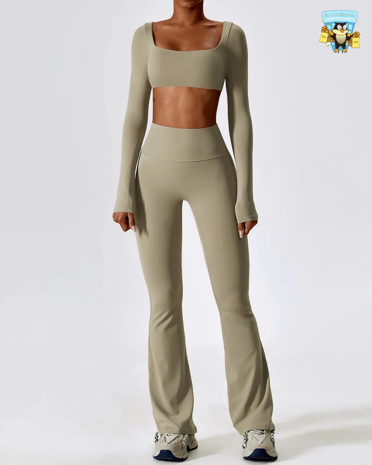 Yoga Set 2PCS Seamless Long Sleeve Crop Top & Leggings