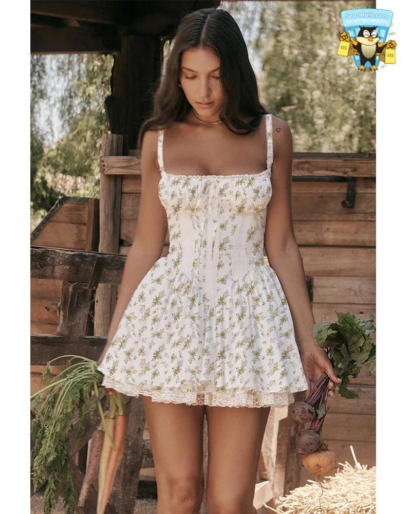 Sexy Lace Corset Mini Dress Floral Sundress