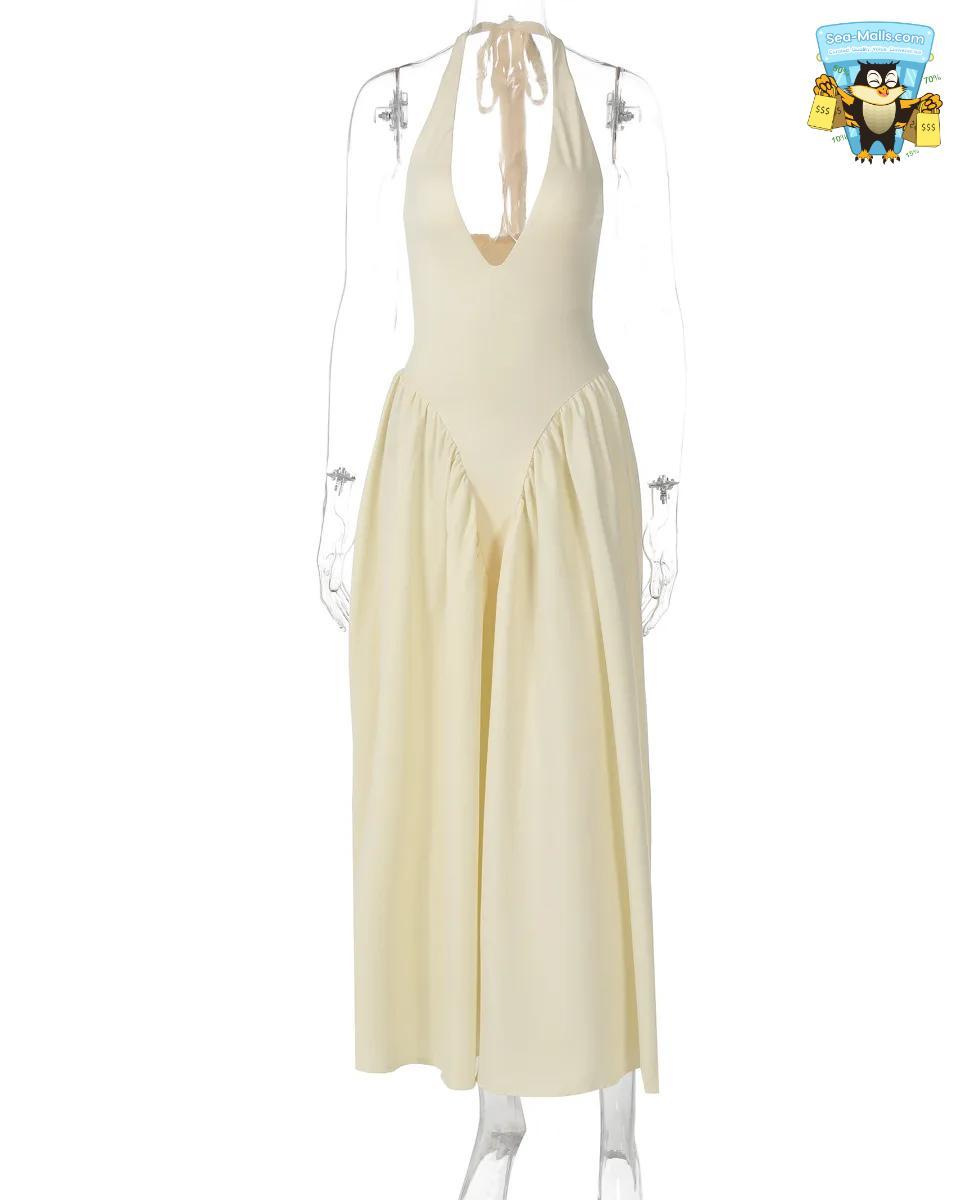 Backless Deep V Long Sexy Halter Sleeveless Dress