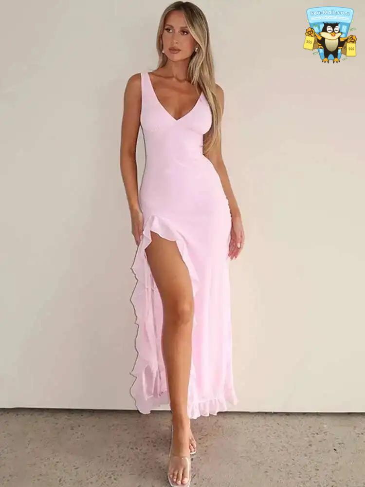 Ruffle High Split Maxi Dress W