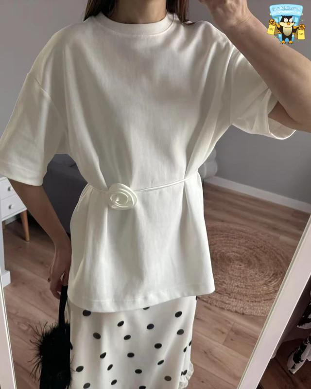 2025 Summer Basic Yellow White Flower T shirt Top
