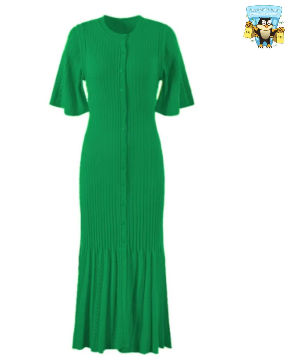 Elegant Knitted Single-Breasted Summer Midi Dress