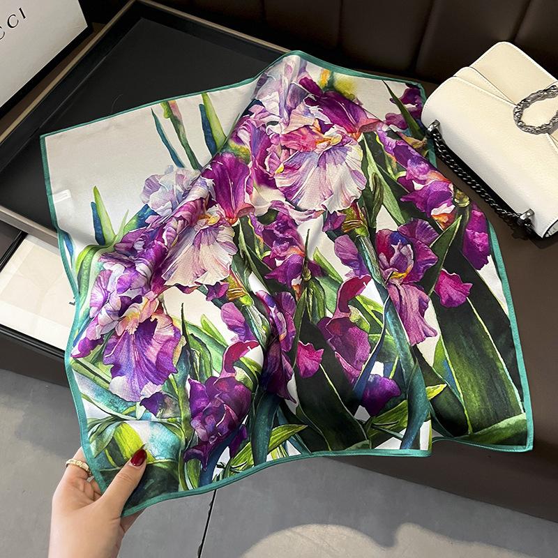 100% Pure Silk Floral Square Scarf Women Neck Hair Bandana