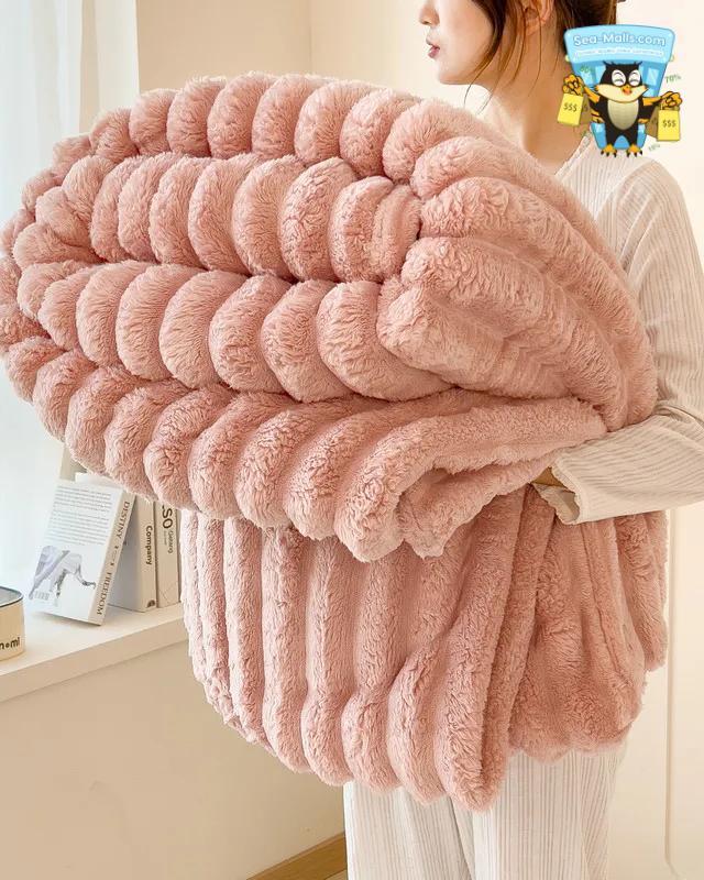 Solid Wide Stripe Flannel Blanket Soft Thickened Comfort