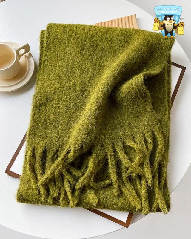 Wool Blend Long Winter Scarf Solid Color Thermal Shawl