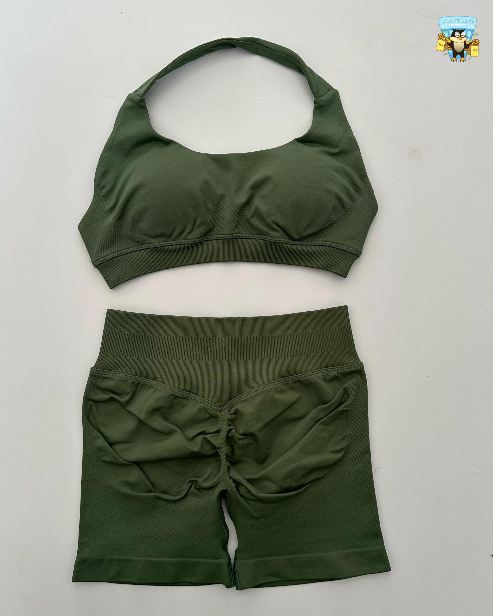 Yoga Shorts Set Seamless Scrunch Shorts Halter Sports Bra