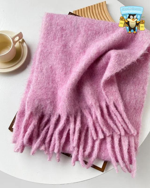 Wool Blend Long Winter Scarf Solid Color Thermal Shawl