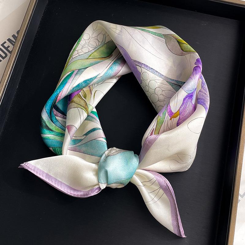 100% Pure Silk Floral Square Scarf Women Neck Hair Bandana