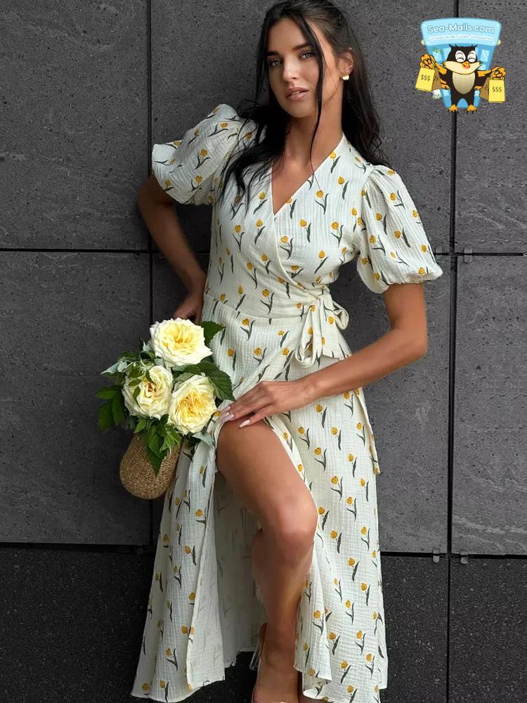 Floral Cotton Wrap Midi Dress 