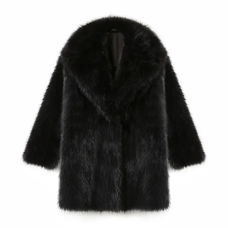 Lapels Faux Fur Coat Women Winter Long Luxury Overcoat