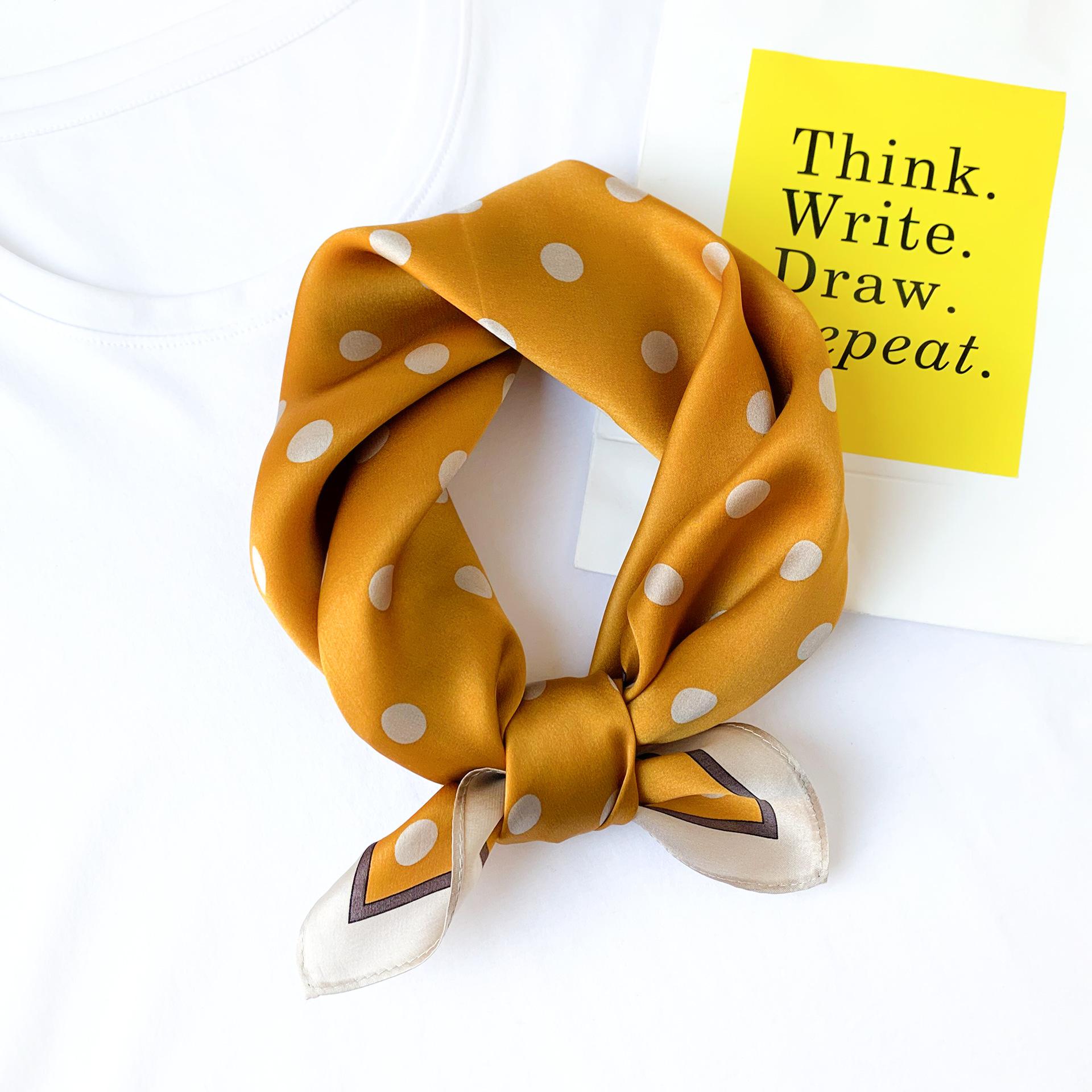 100% Pure Silk Square Scarf Women Dot Print Neckerchief Bandana