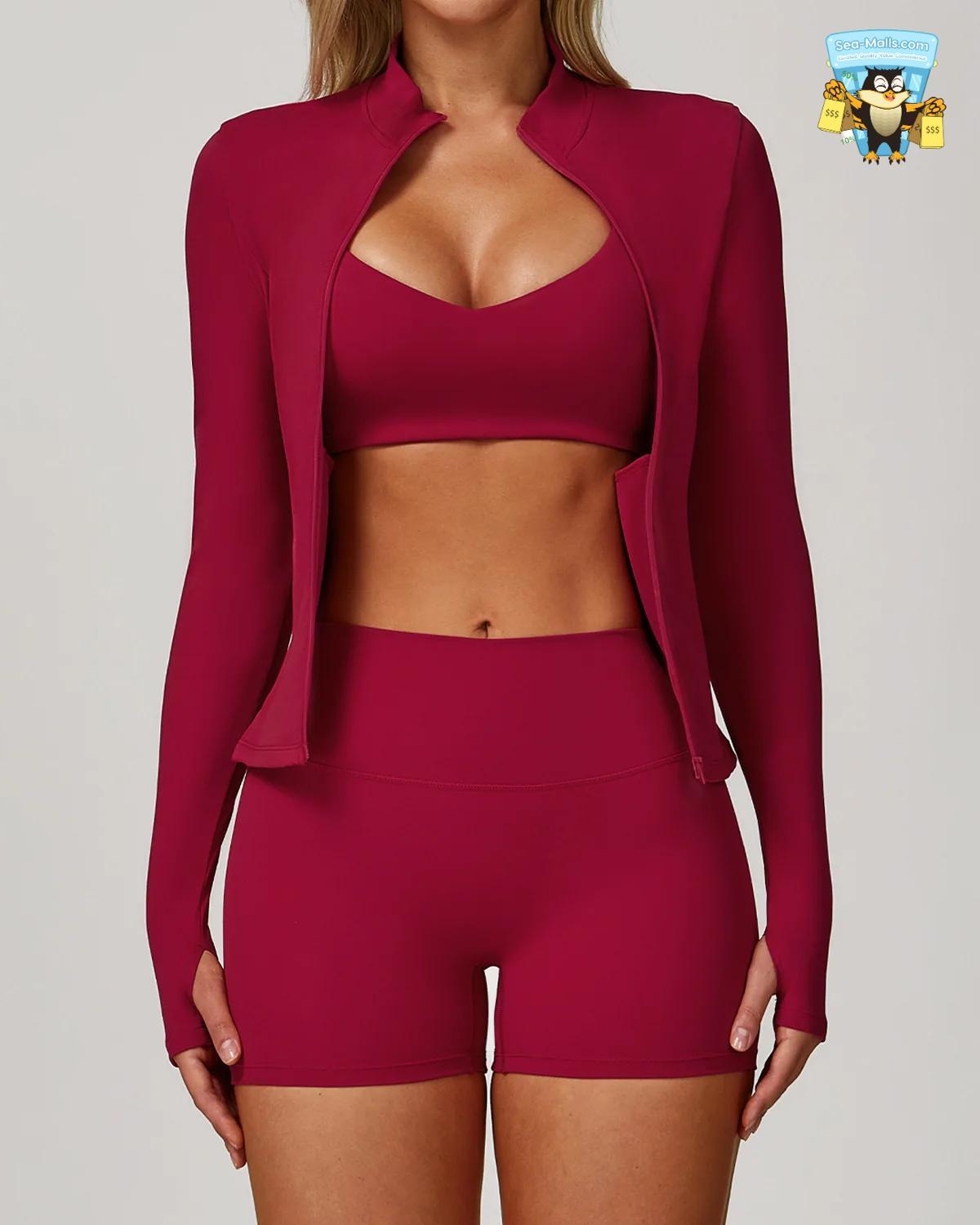 Women’s 2/3PCS Yoga Suit Set – Long Sleeve, Sports Bra & Leggings