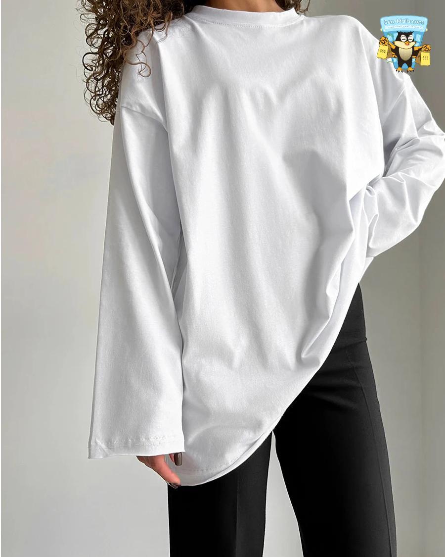 Oversized O-Neck T-Shirt Women 100% Cotton Casual Loose Fit