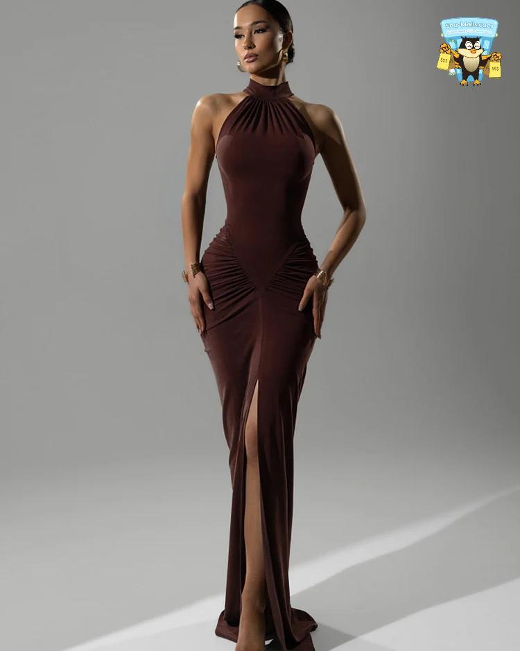 Halter Ruched Sleeveless Slim 