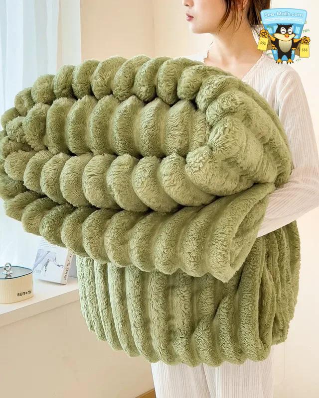 Solid Wide Stripe Flannel Blanket Soft Thickened Comfort
