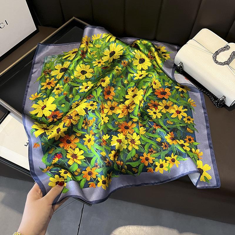 100% Pure Silk Square Scarf Women Dot Print Neckerchief Bandana