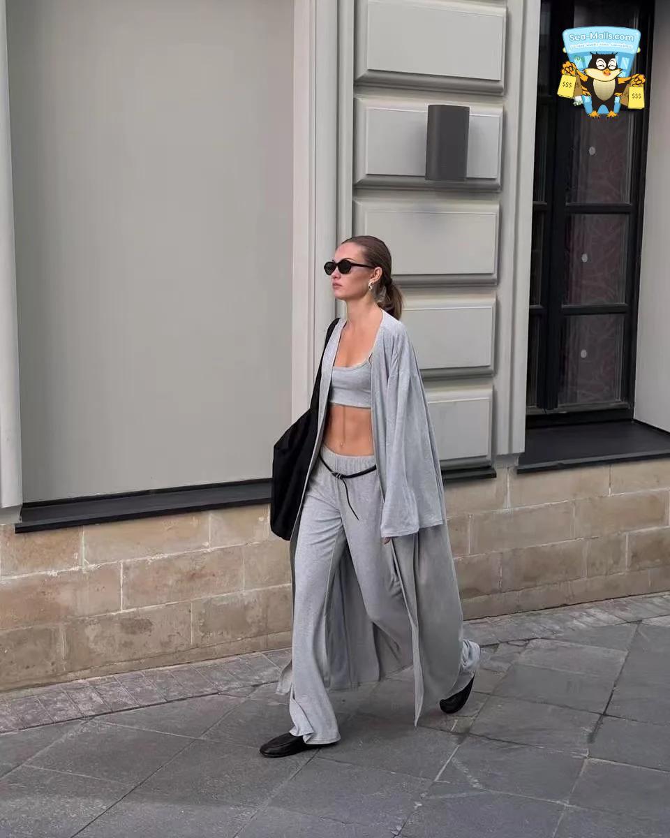 Modal 3-Piece Set Women Casual Cardigan, High Waist Pants & Vest