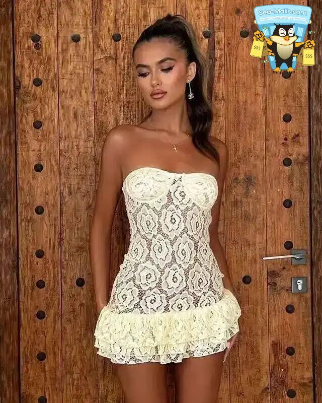 Lace Strapless Mini Dress Sexy Backless Bodycon Party Dress for Women