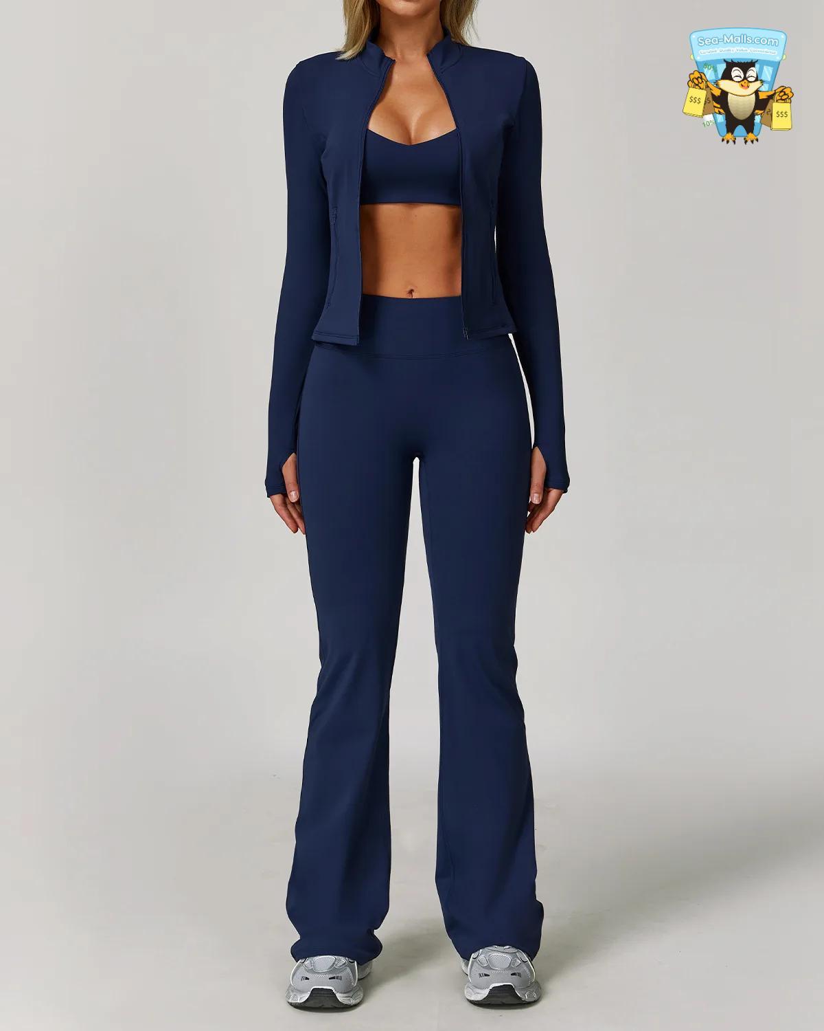 Women’s 2/3PCS Yoga Suit Set – Long Sleeve, Sports Bra & Leggings