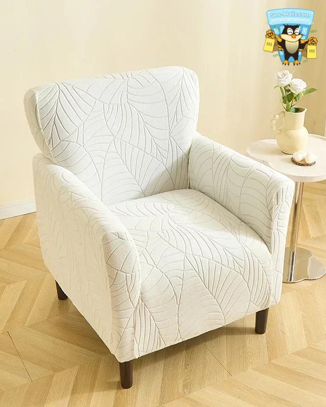 Leaves Jacquard Club Chair Cover Stretch Armchair Slipcover