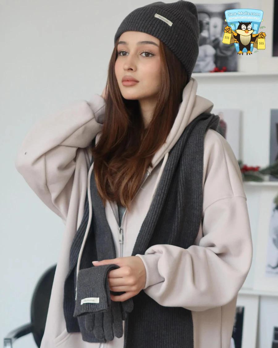 Winter Knitted Hat, Scarf & Gloves Set – 3-Piece