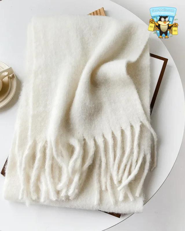 Wool Blend Long Winter Scarf Solid Color Thermal Shawl