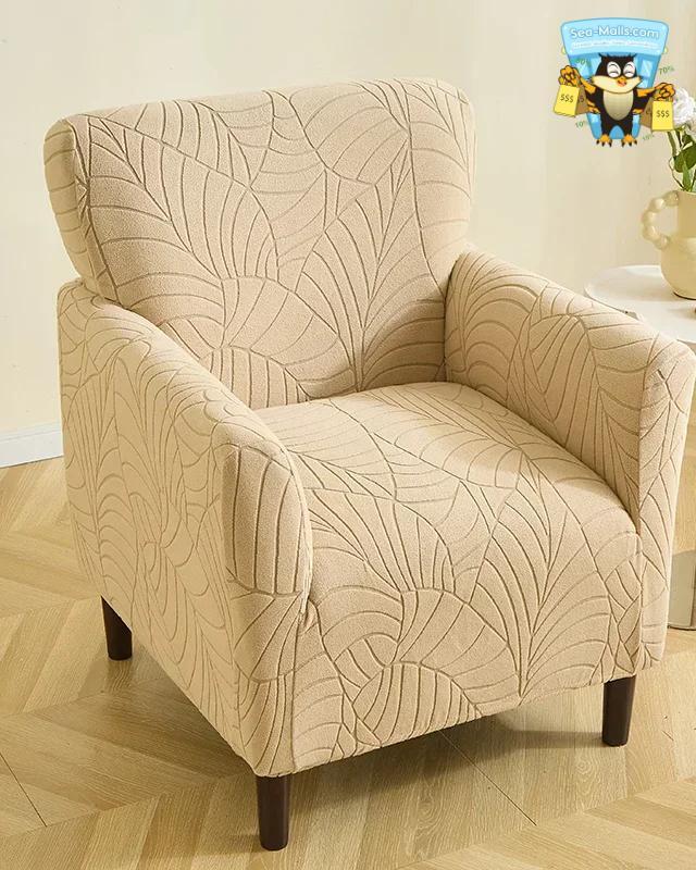 Leaves Jacquard Club Chair Cover Stretch Armchair Slipcover