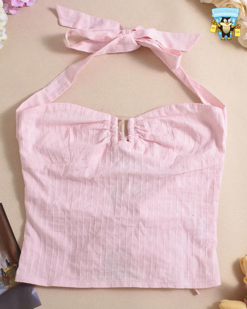 Stripe Backless Halter Crop Top