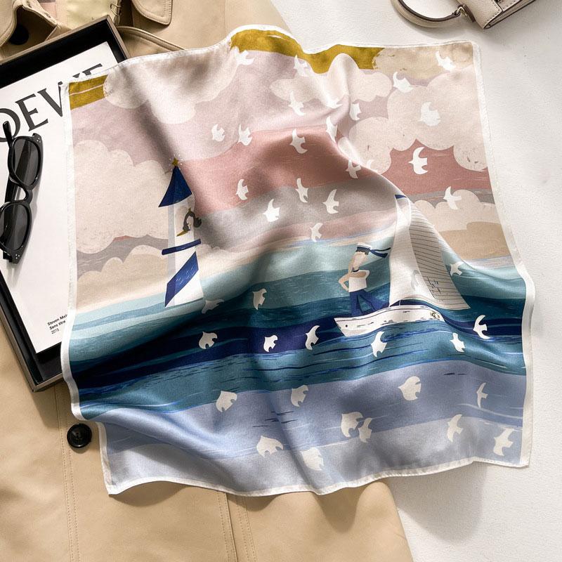 100% Pure Silk Square Scarf Women Dot Print Neckerchief Bandana
