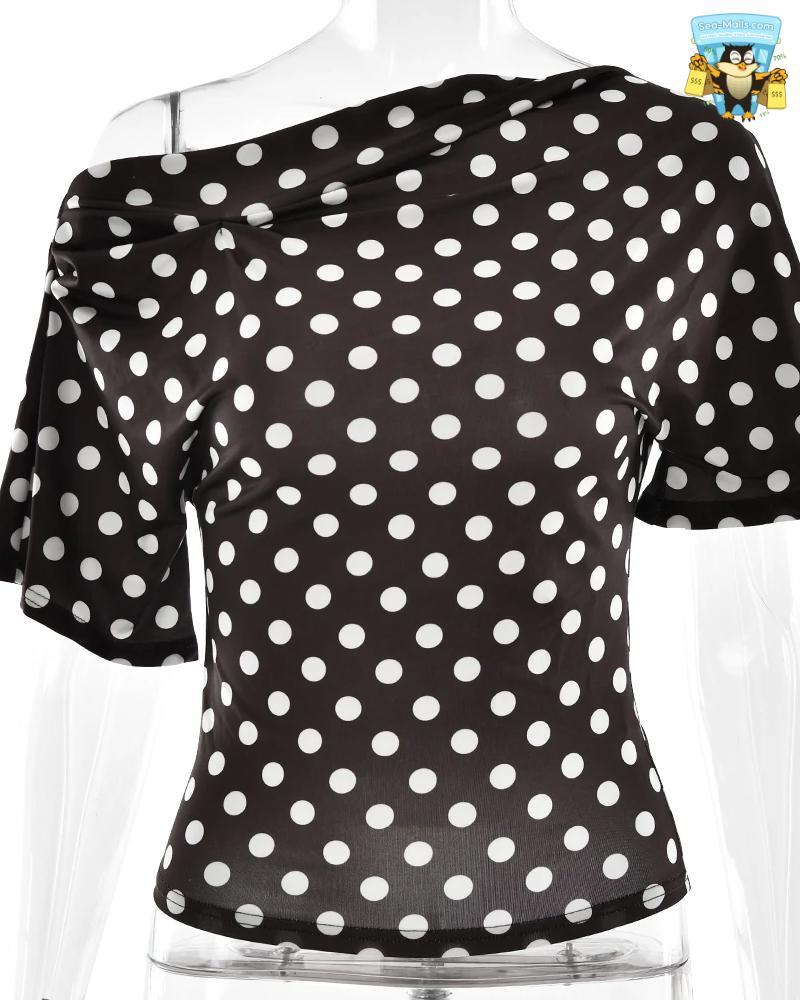 Polka Dot One-Shoulder Ruched 