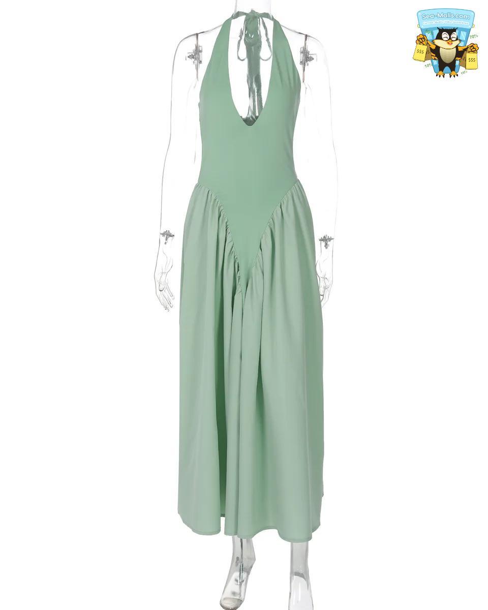 Backless Deep V Long Sexy Halter Sleeveless Dress