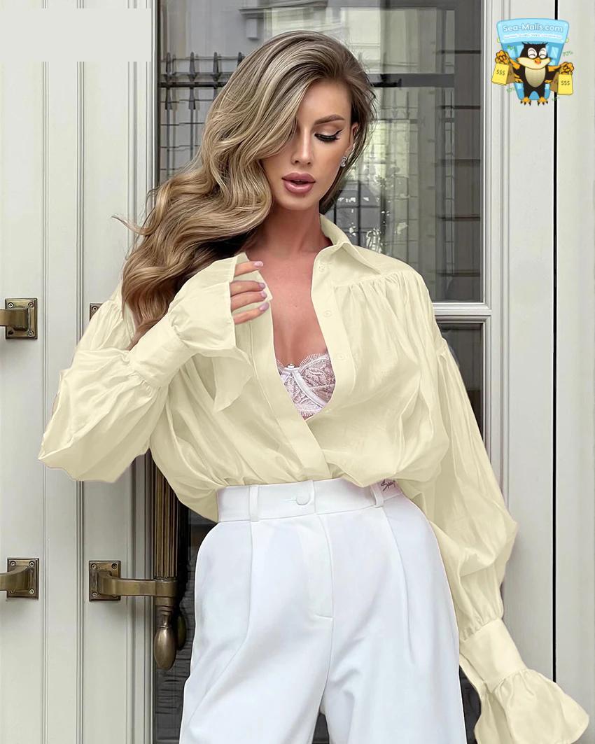 Elegant Loose Fit Long Sleeve Office Blouse