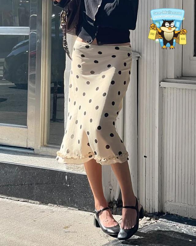 Polka Dot Beige Midi Skirt Let