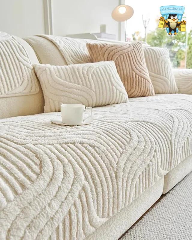 Wave Striped Plush Sofa Cover 