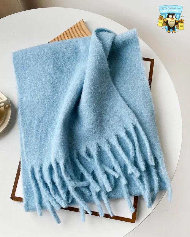 Wool Blend Long Winter Scarf Solid Color Thermal Shawl