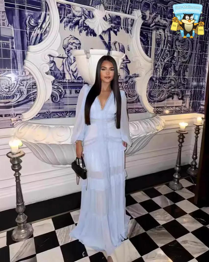 Elegant Ruffle Maxi Dress Long Sleeve Hollow Out Evening Gown