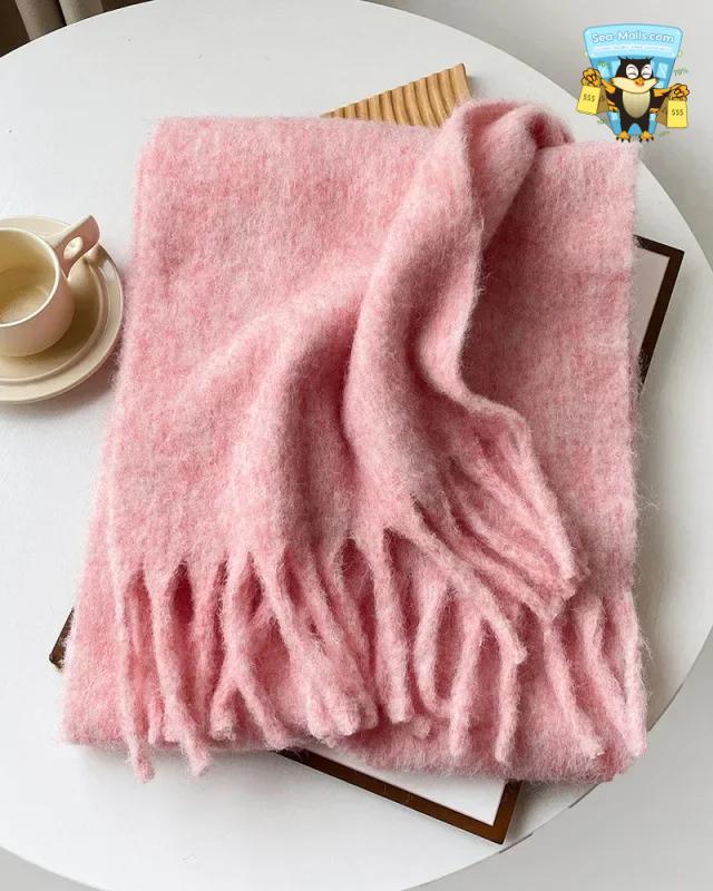 Wool Blend Long Winter Scarf Solid Color Thermal Shawl