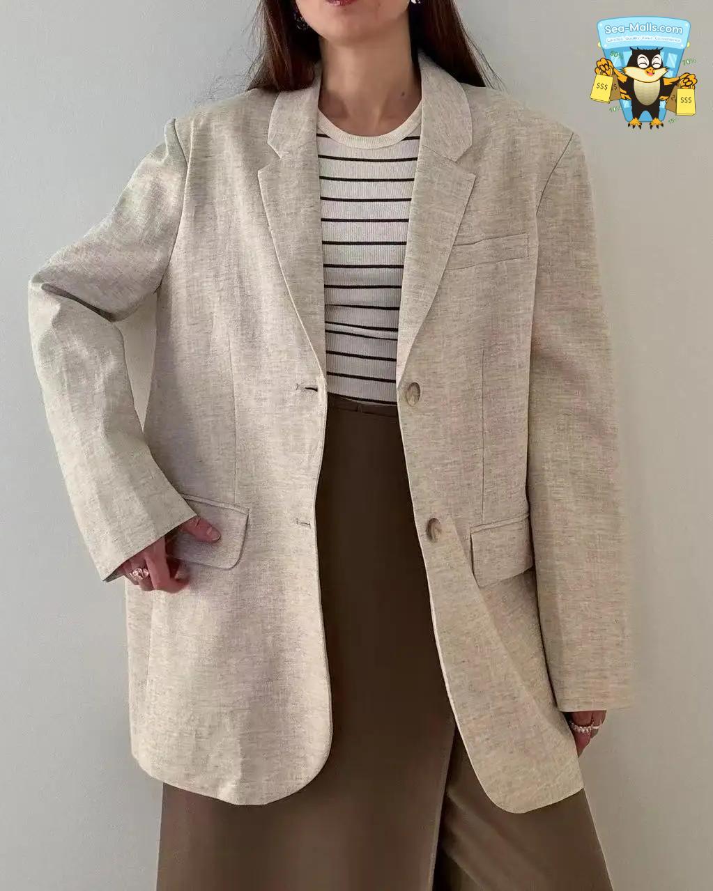 2025 Spring / Summer New Women Fashion Linen Basic Jacket Basic Blazer