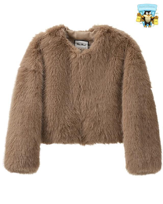 Gradient Cropped Faux Fur Coat Women Winter Luxury Streetwear