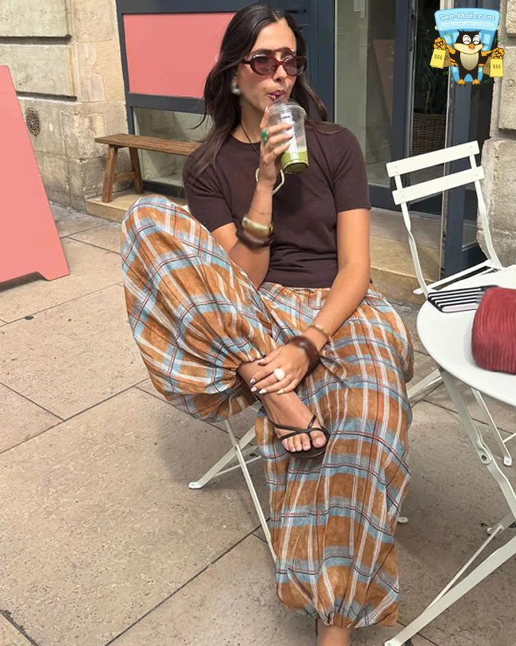 Women Autumn Plaid Loose Pants