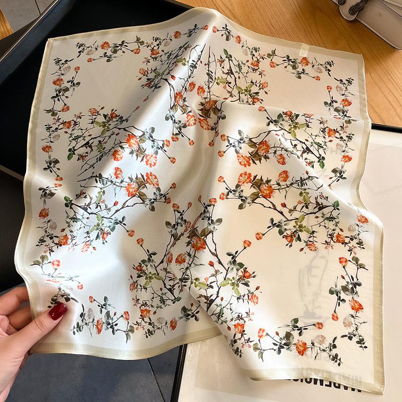 100% Pure Silk Square Scarf Women Dot Print Neckerchief Bandana