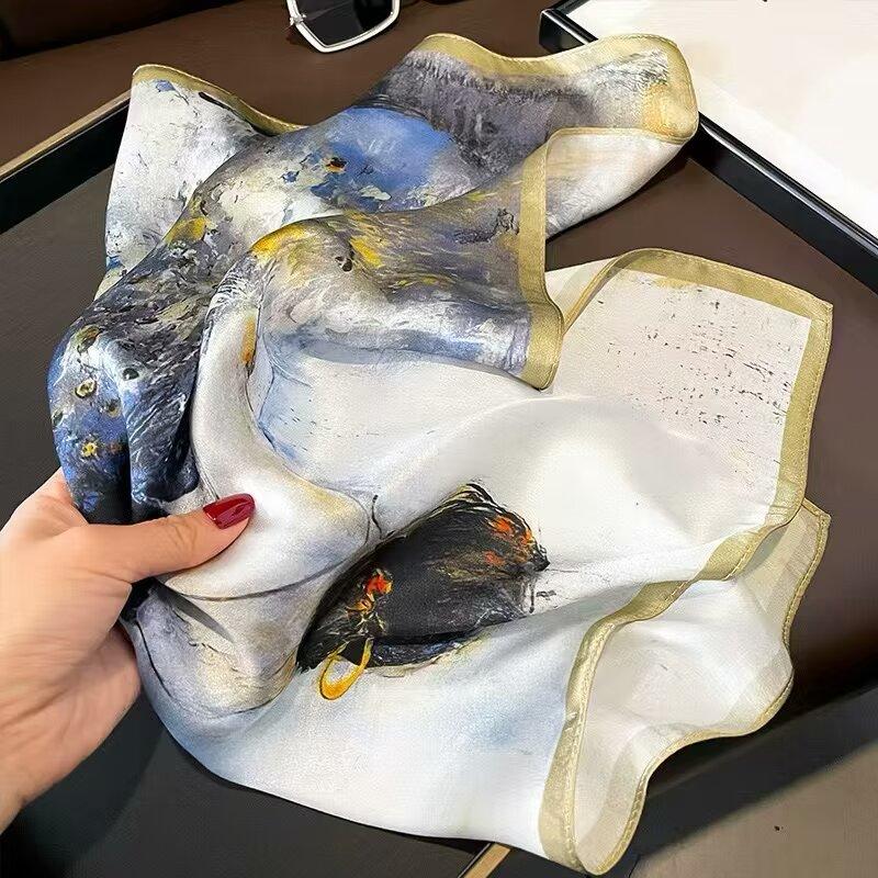 100% Pure Silk Floral Square Scarf Women Neck Hair Bandana