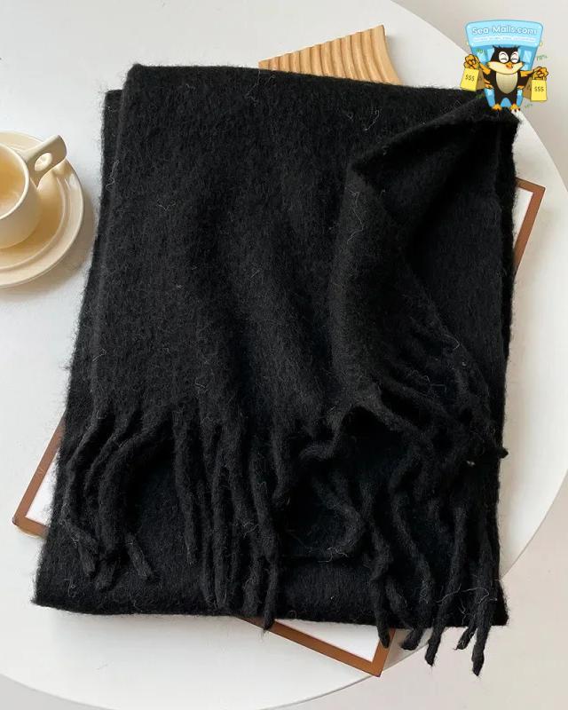 Wool Blend Long Winter Scarf Solid Color Thermal Shawl