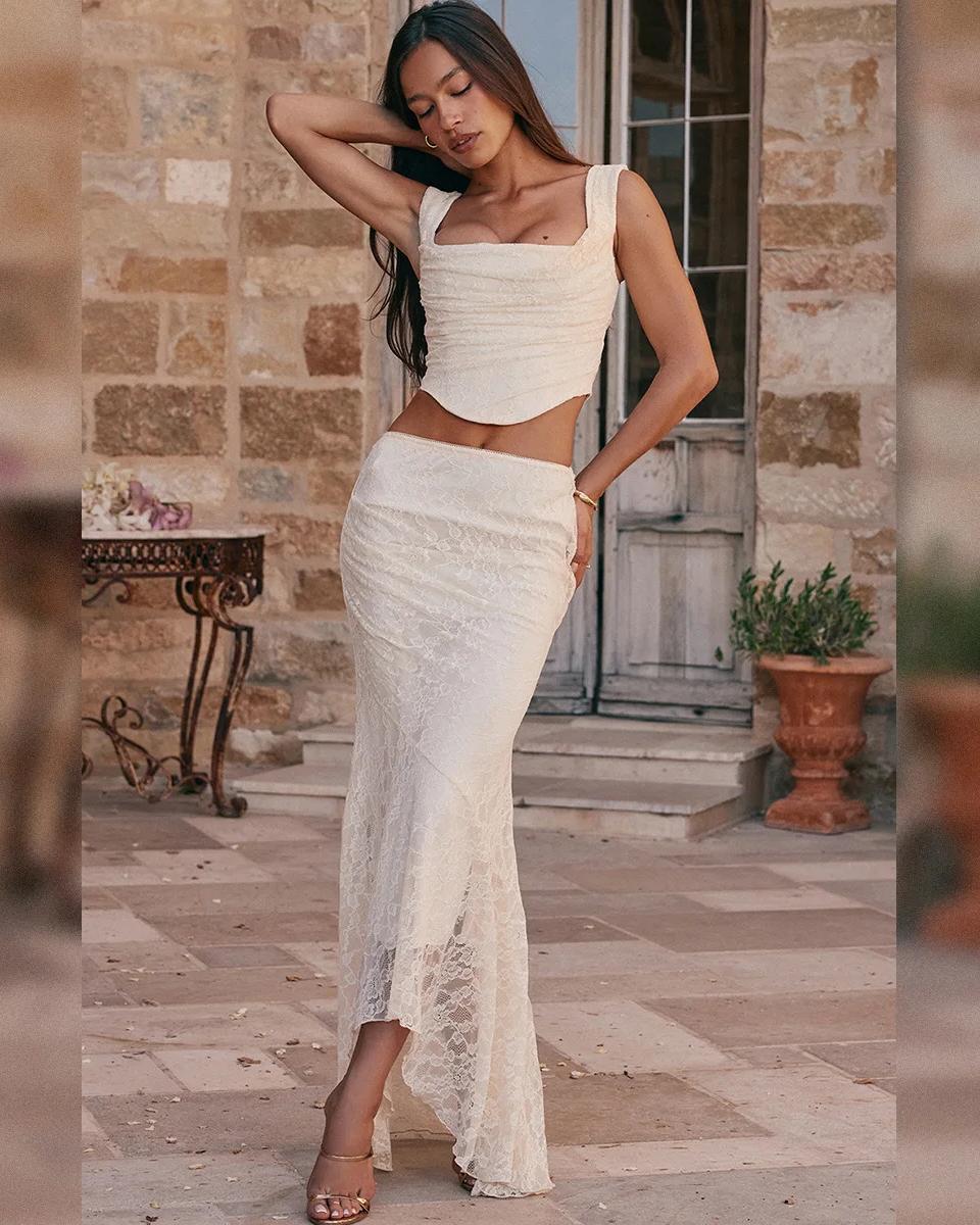 Elegant Lace Up Crop Top and M