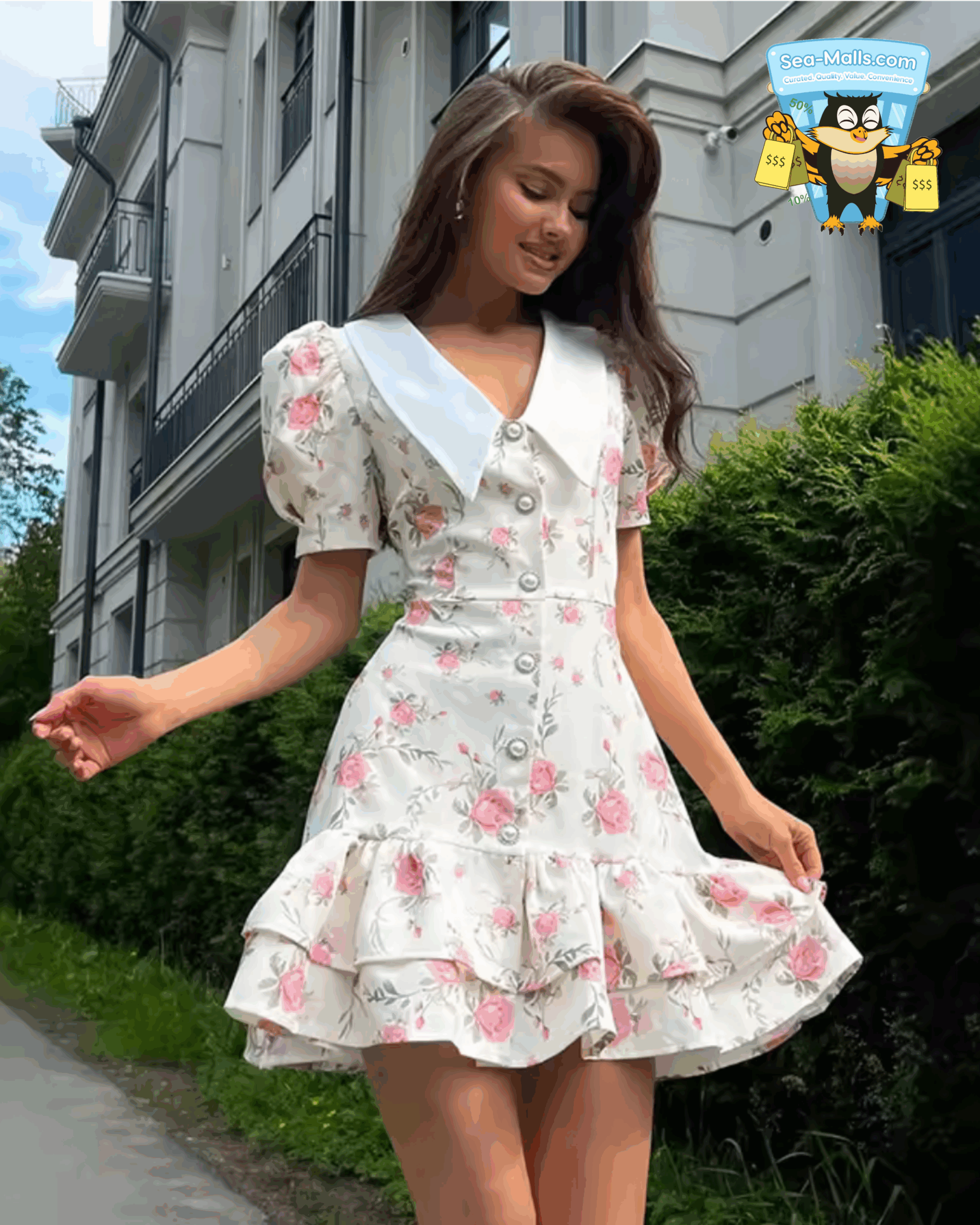 Floral Puff Sleeve Mini Dress 