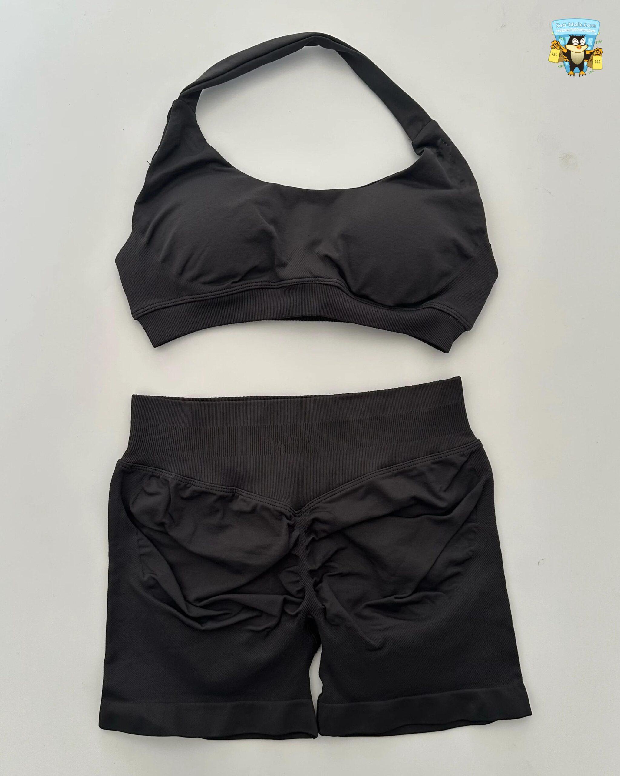Yoga Shorts Set Seamless Scrunch Shorts Halter Sports Bra