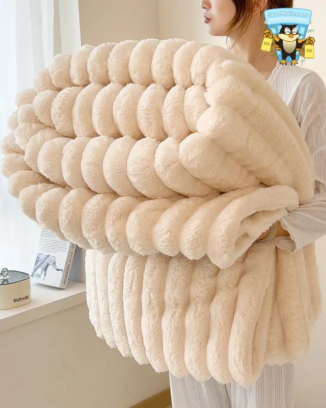 Solid Wide Stripe Flannel Blanket Soft Thickened Comfort