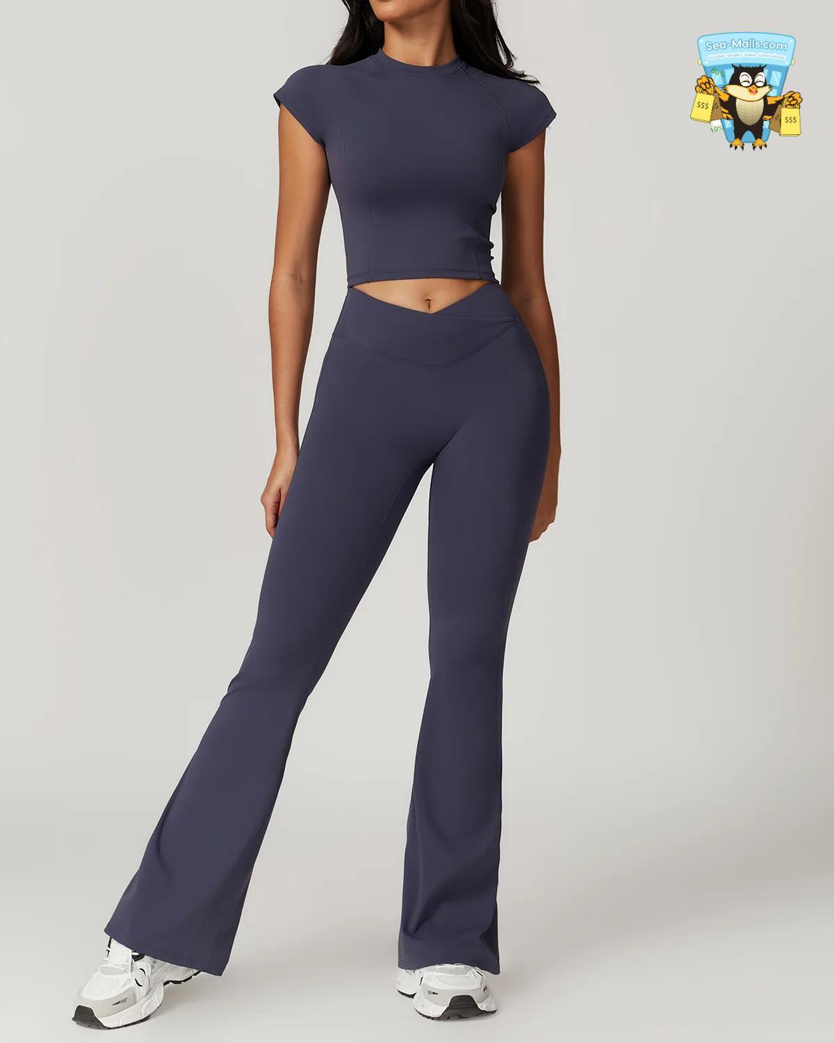 Women’s Yoga Set 2-Piece Sportswear Crop Top & High-Waist Leggings