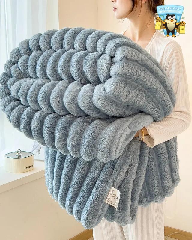 Solid Wide Stripe Flannel Blanket Soft Thickened Comfort